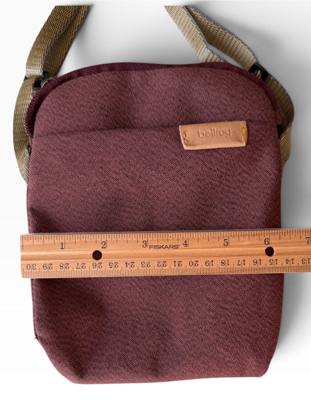 Bellroy 8”x6” Crossbody City Pouch purse, Burgundy Fabric and Leather Trim - Picture 10 of 11